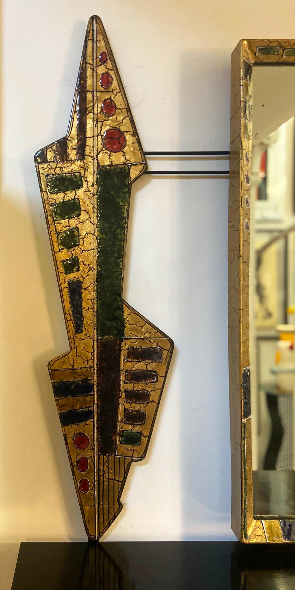 Console with Mirror and Decoration in Wood and Enameled Copper, Italy, 1960s In Good Condition In Naples, IT