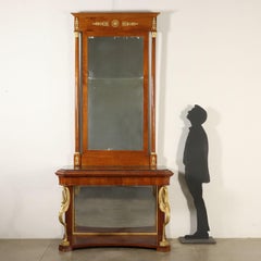 Console with Mirror Charles X Cherry, Italy, First Half of the 1800s