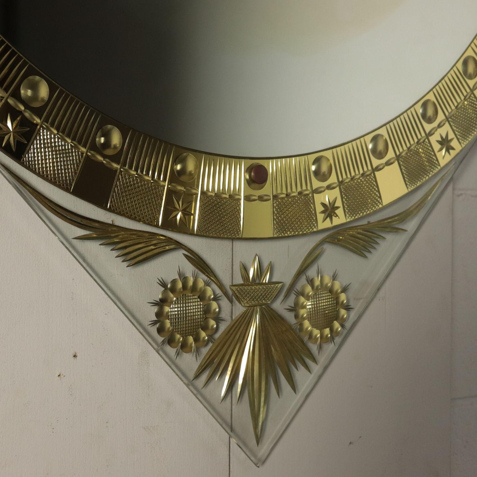 Console with Mirror, Gilded Metal and Crystal, Italy, 1950s In Good Condition In Milano, IT