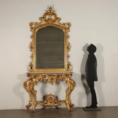 Console with Mirror Gilded Wood, 19th Century