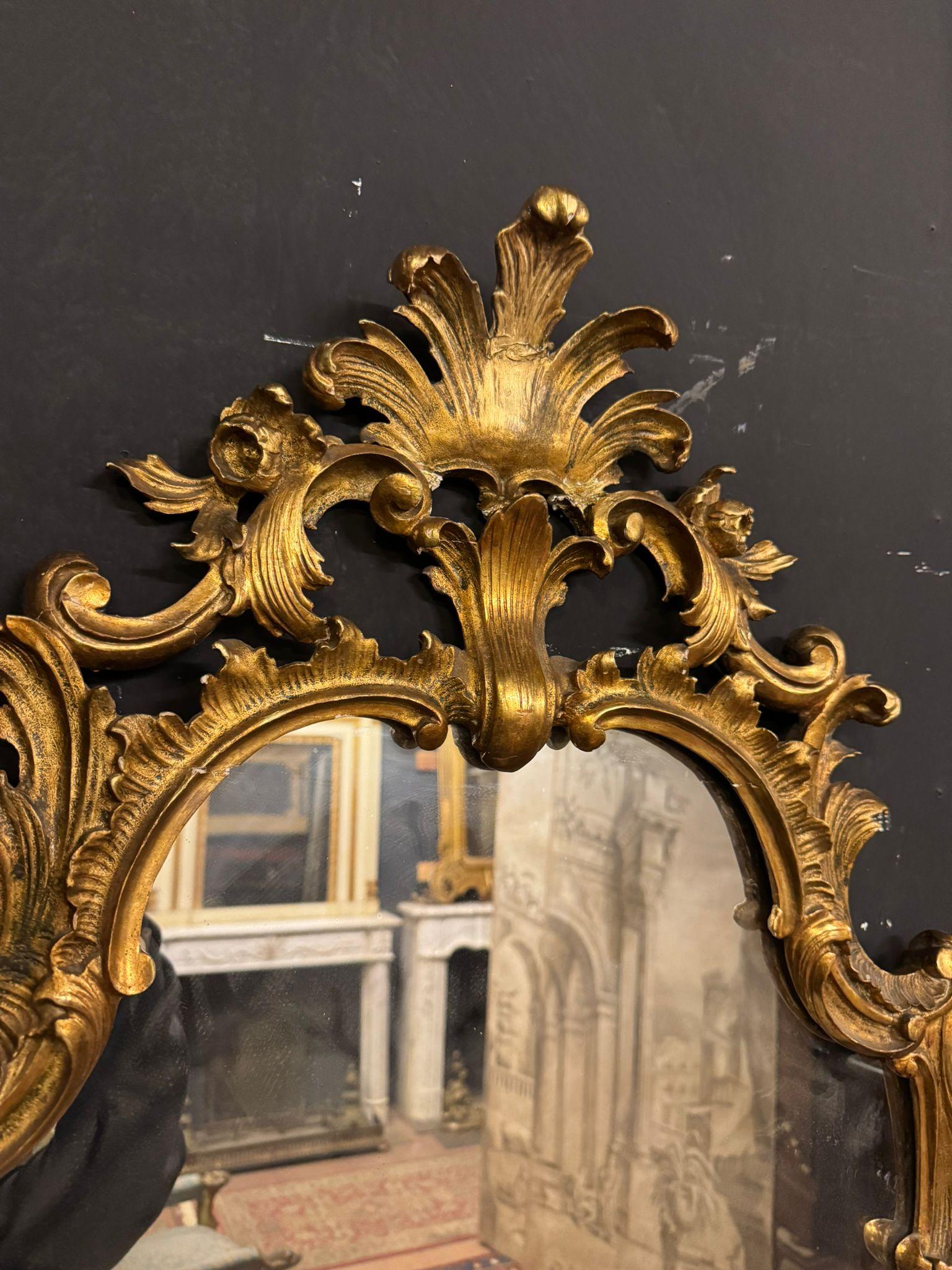 Console with mirror in carved and gilded wood and base table, Italy For Sale 5