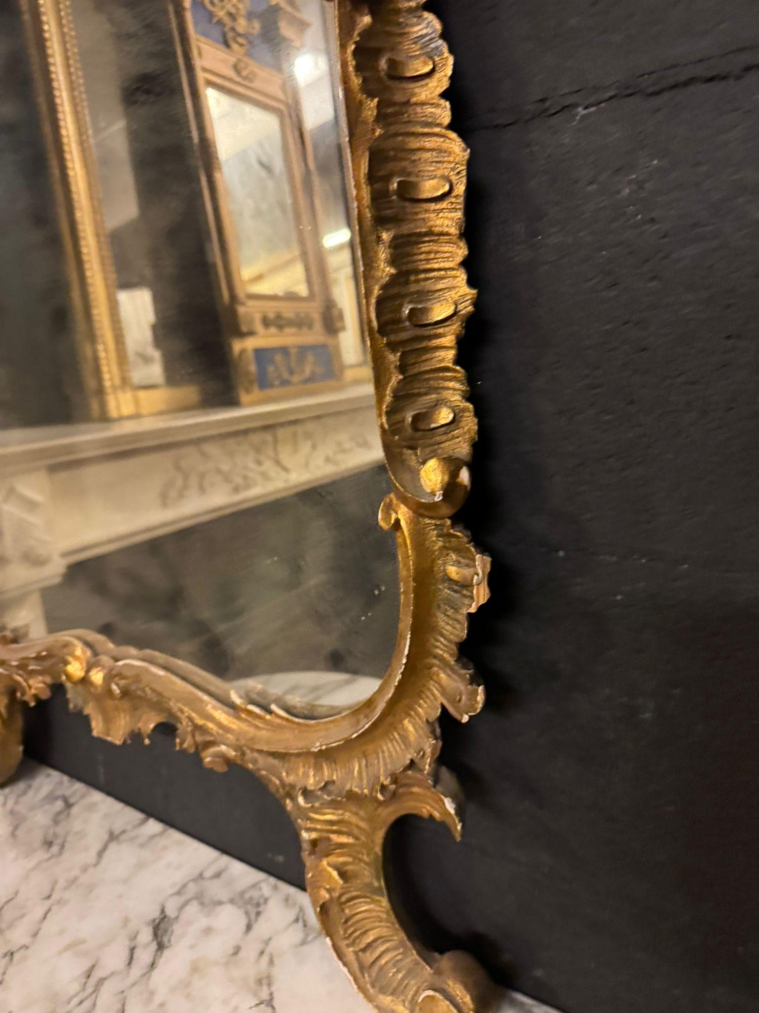 Console with mirror in carved and gilded wood and base table, Italy For Sale 1