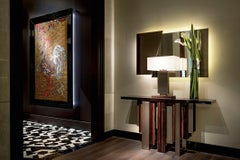 Console with Polished Ebony and Champagne Liquid Metal Finish Legs Top in Ebony