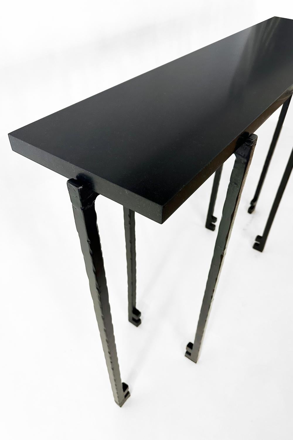 Hand-Carved Console with St. Laurent Marble Contemporary Hand Sculpted Blackened Steel For Sale