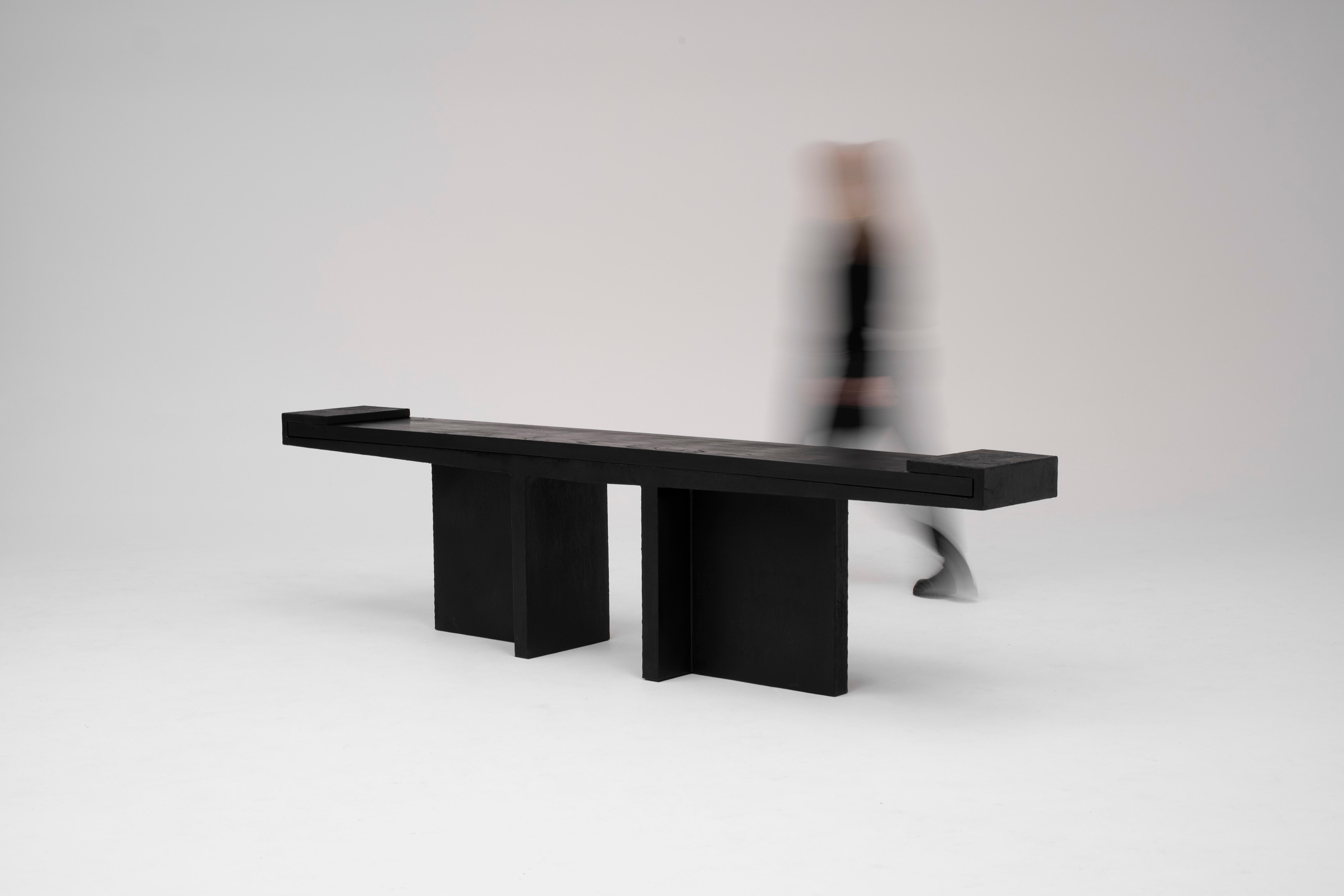 Console 102024 made in Oak wood, burned and oiled and burned steel. 

