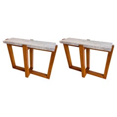 Console Wood and Travertine by Mac Stuccato. Italy, 1970s Vintage Console Wood and Travertine by Mac Stuccato. Italy, 1970s