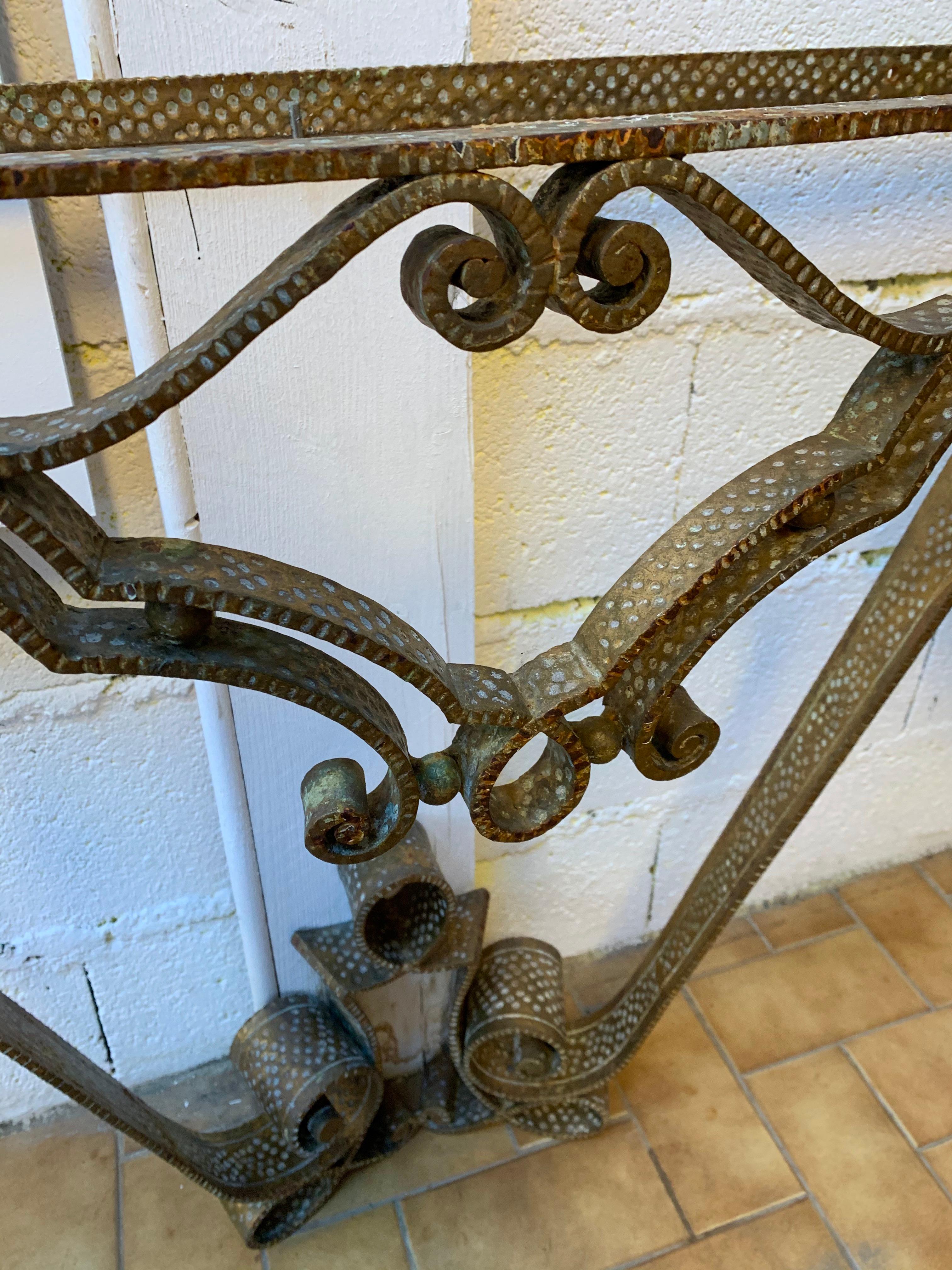 Console table by Pier Luigi Colli. Wrought iron and gold leaf. The console can be also suspended on the wall to be higher. No glass top included. Famous design like Maison Jansen, Bagues, Frigerio, Poillerat, Arbus, Adnet.