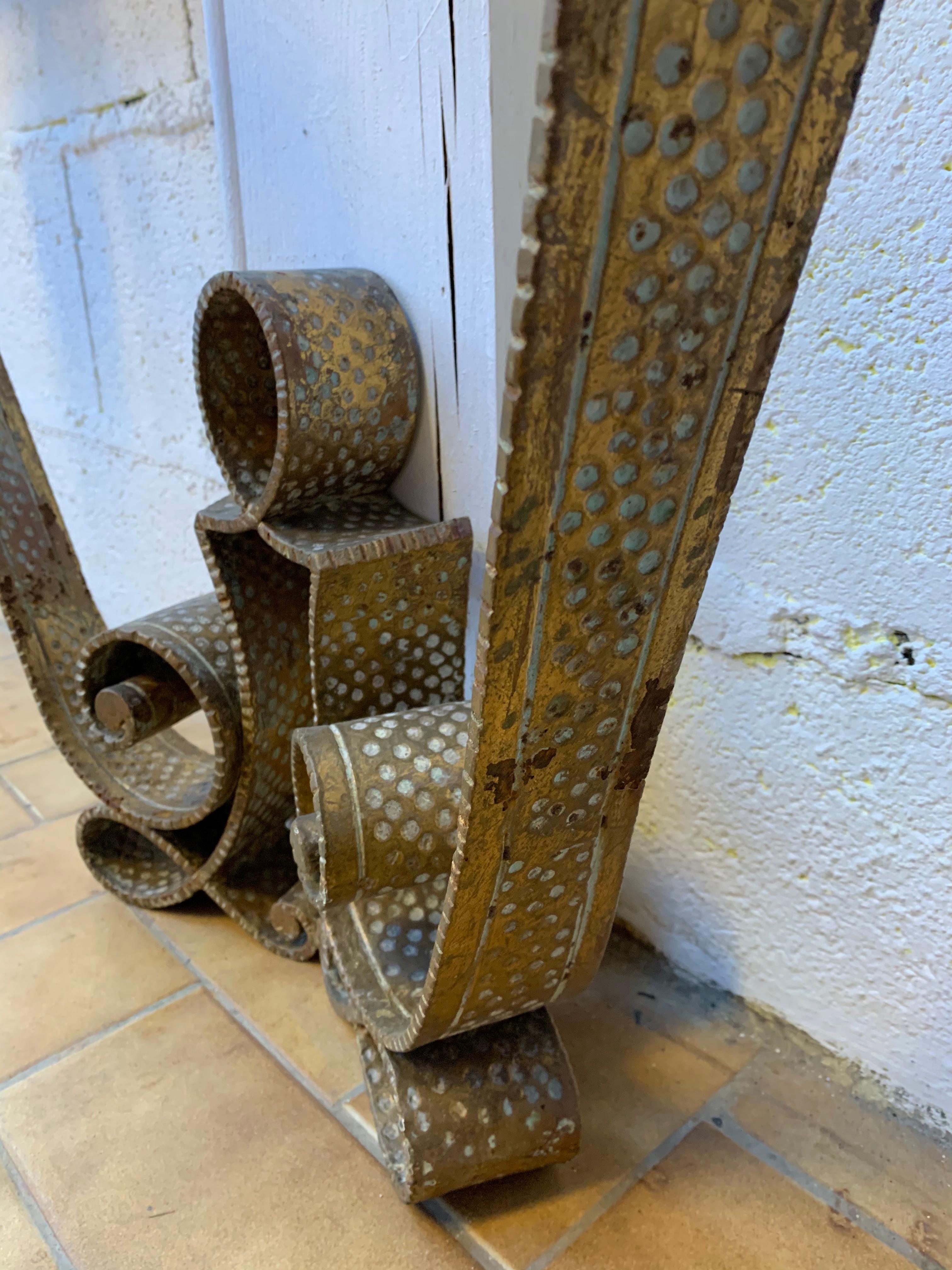 Mid-Century Modern Console Wrought Iron Gold Leaf by Pier Luigi Colli, Italy, 1950s
