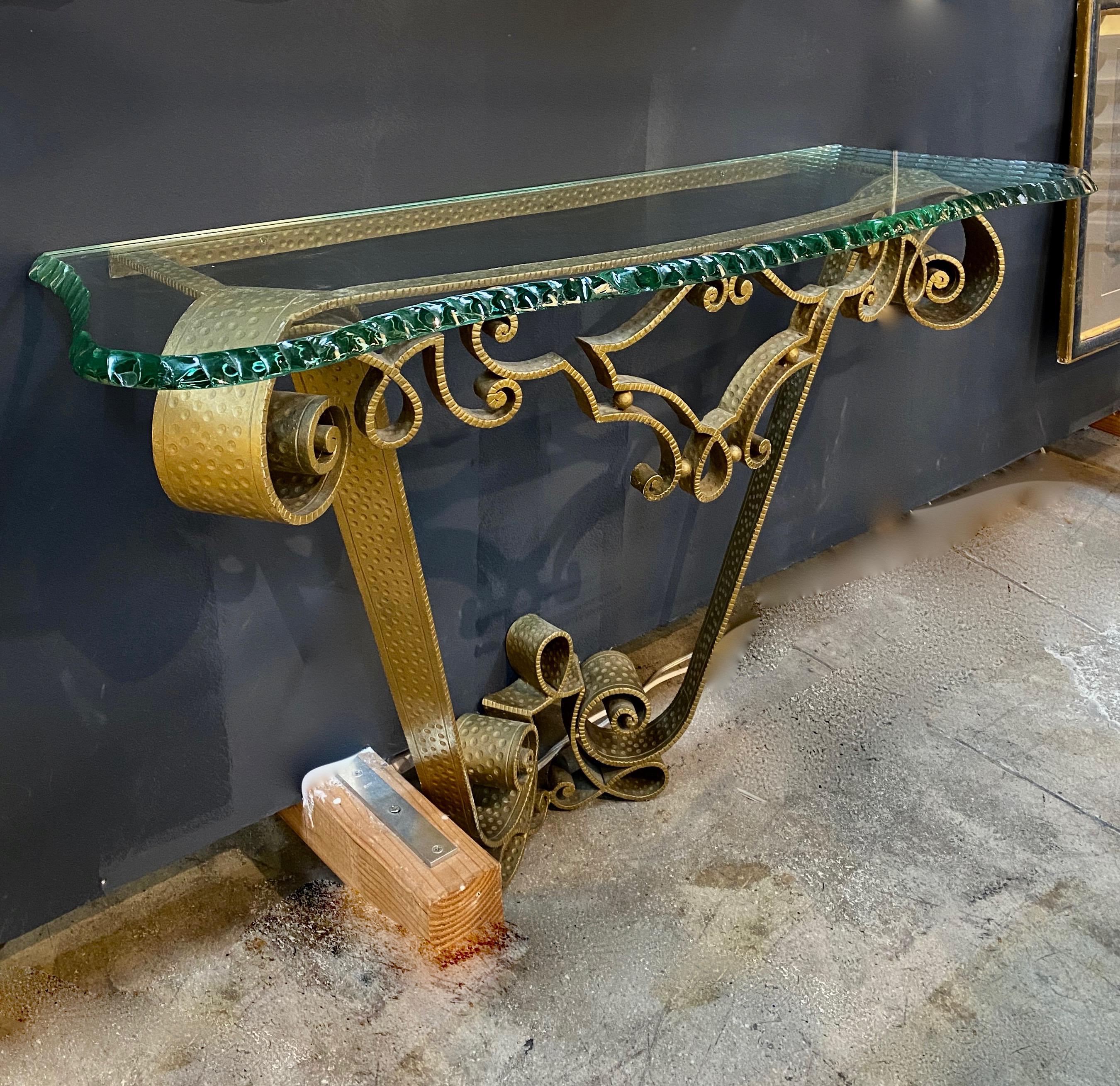 Mid-Century Modern Console Wrought Iron Gold Leaf by Pier Luigi Colli, Italy, 1950s For Sale