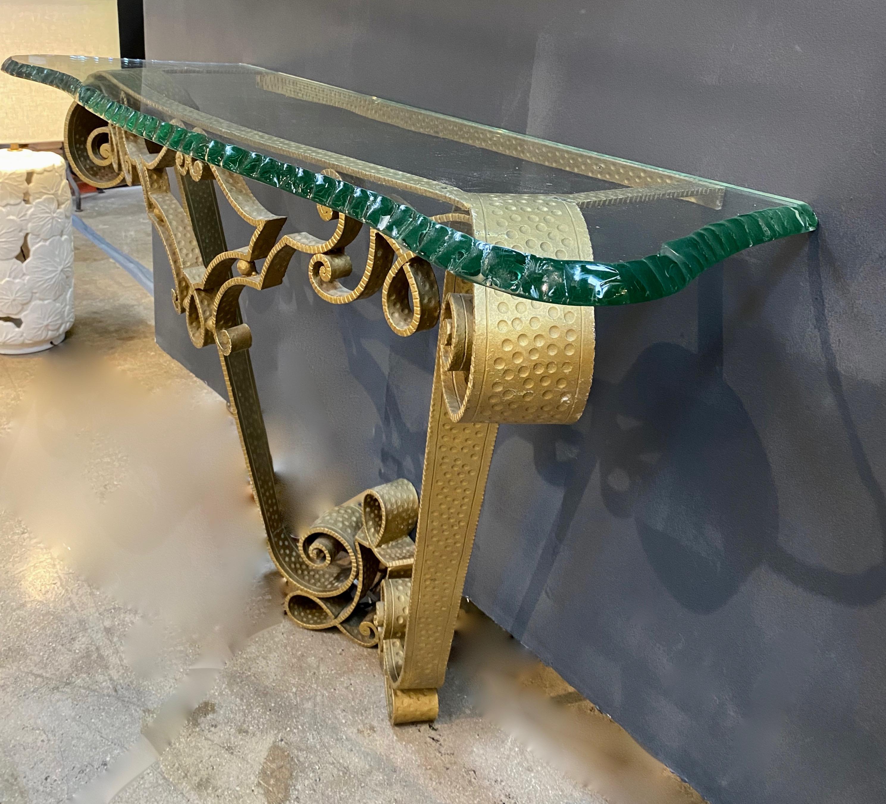 Italian Console Wrought Iron Gold Leaf by Pier Luigi Colli, Italy, 1950s For Sale