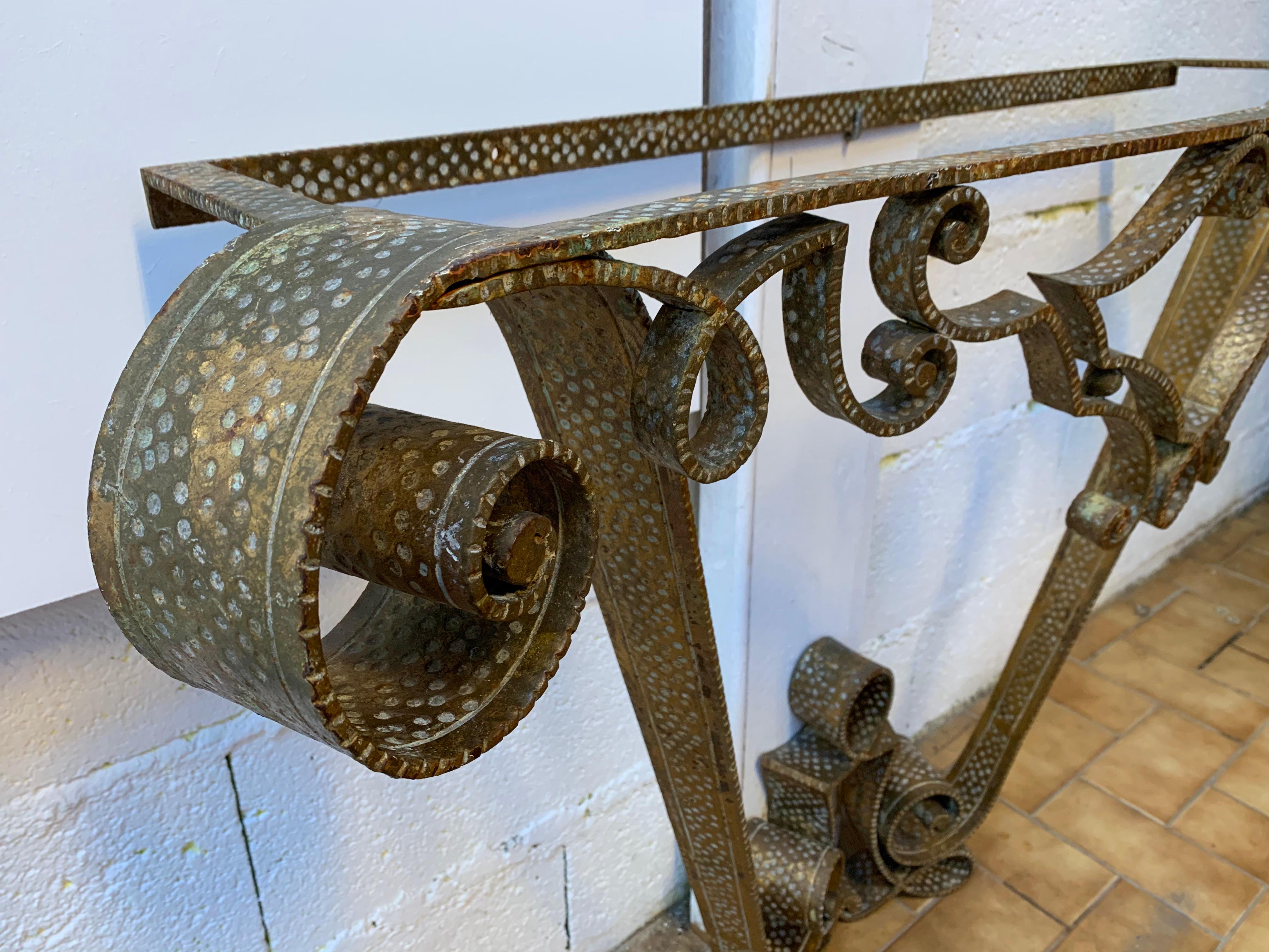 Console Wrought Iron Gold Leaf by Pier Luigi Colli, Italy, 1950s In Good Condition In SAINT-OUEN, FR