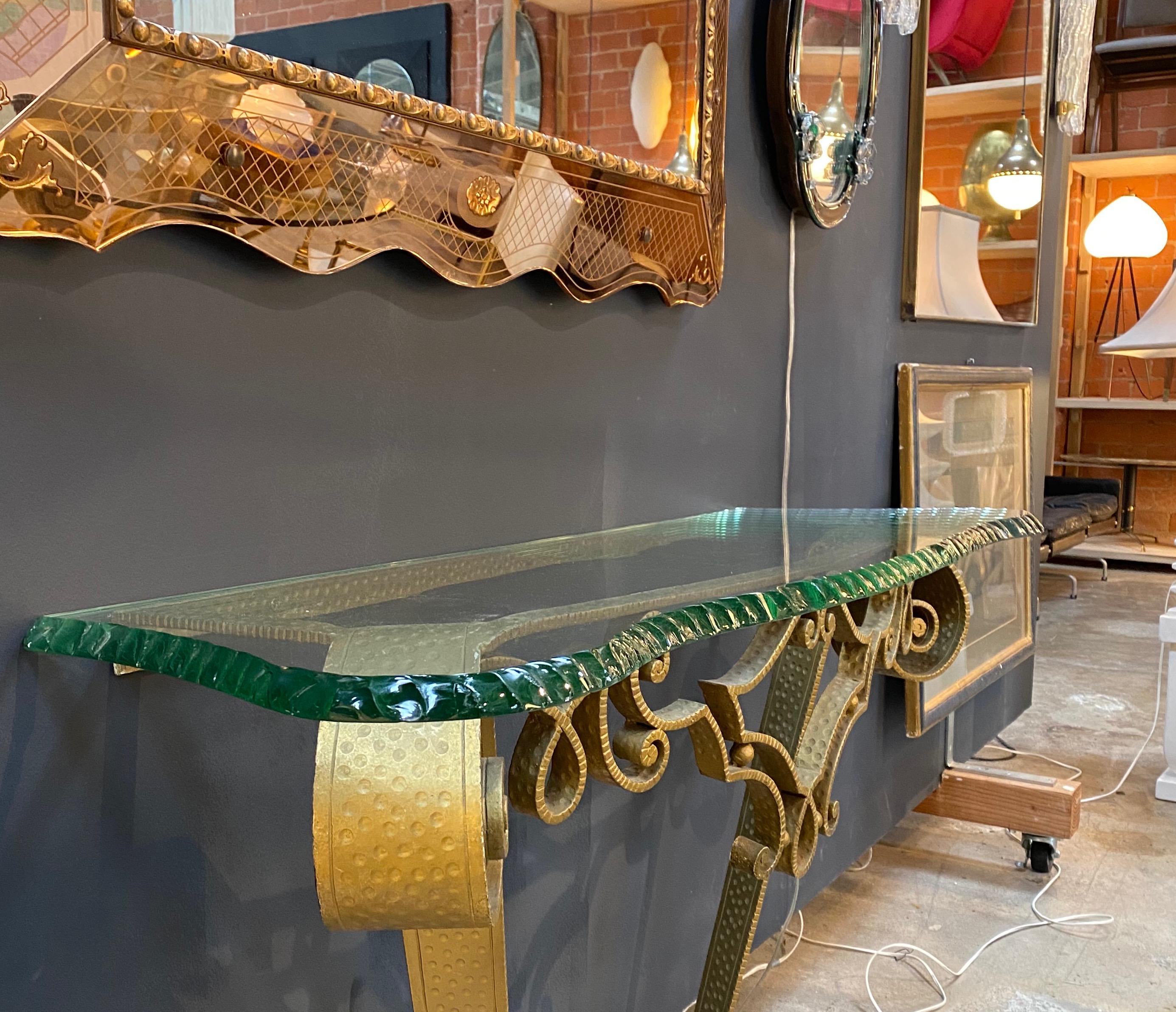 Console Wrought Iron Gold Leaf by Pier Luigi Colli, Italy, 1950s In Good Condition For Sale In Los Angeles, CA