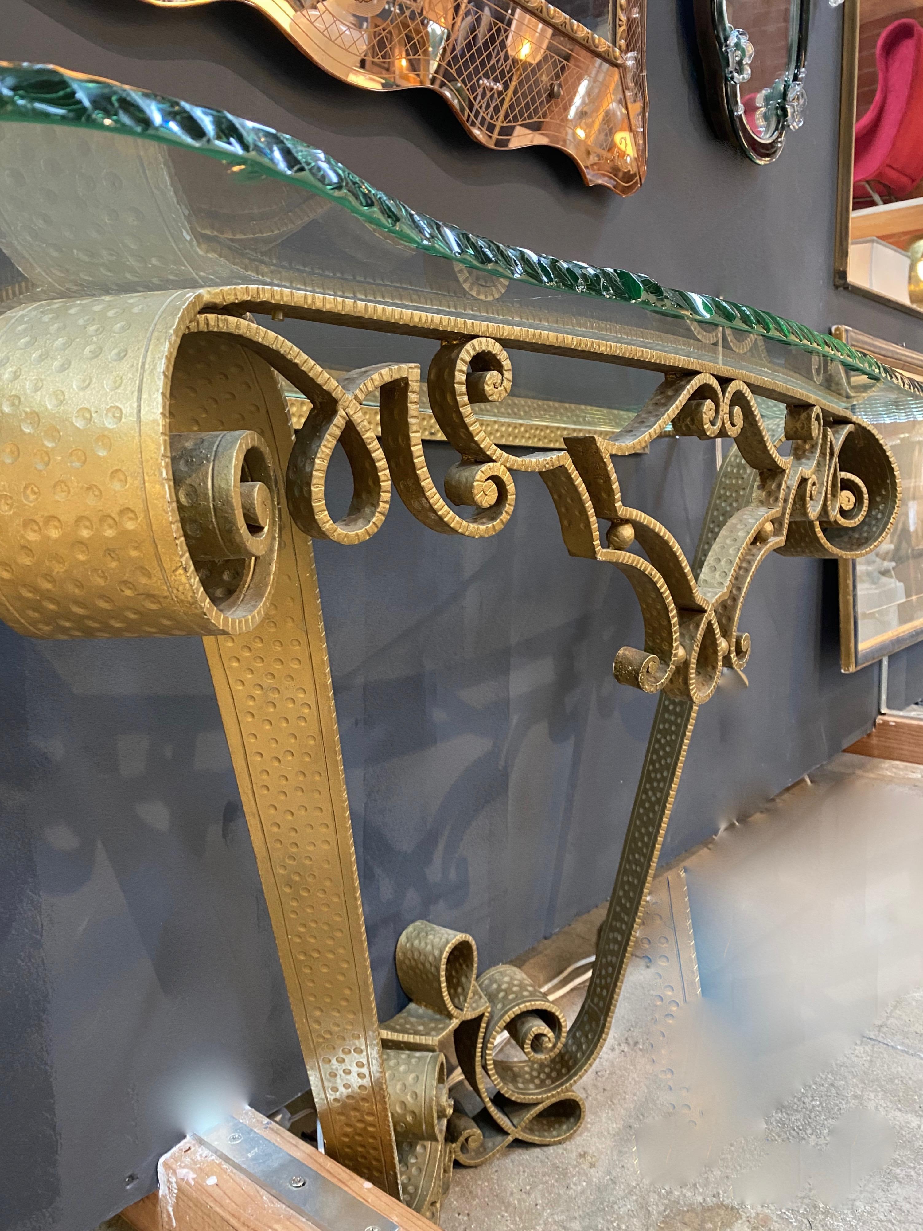 Glass Console Wrought Iron Gold Leaf by Pier Luigi Colli, Italy, 1950s For Sale