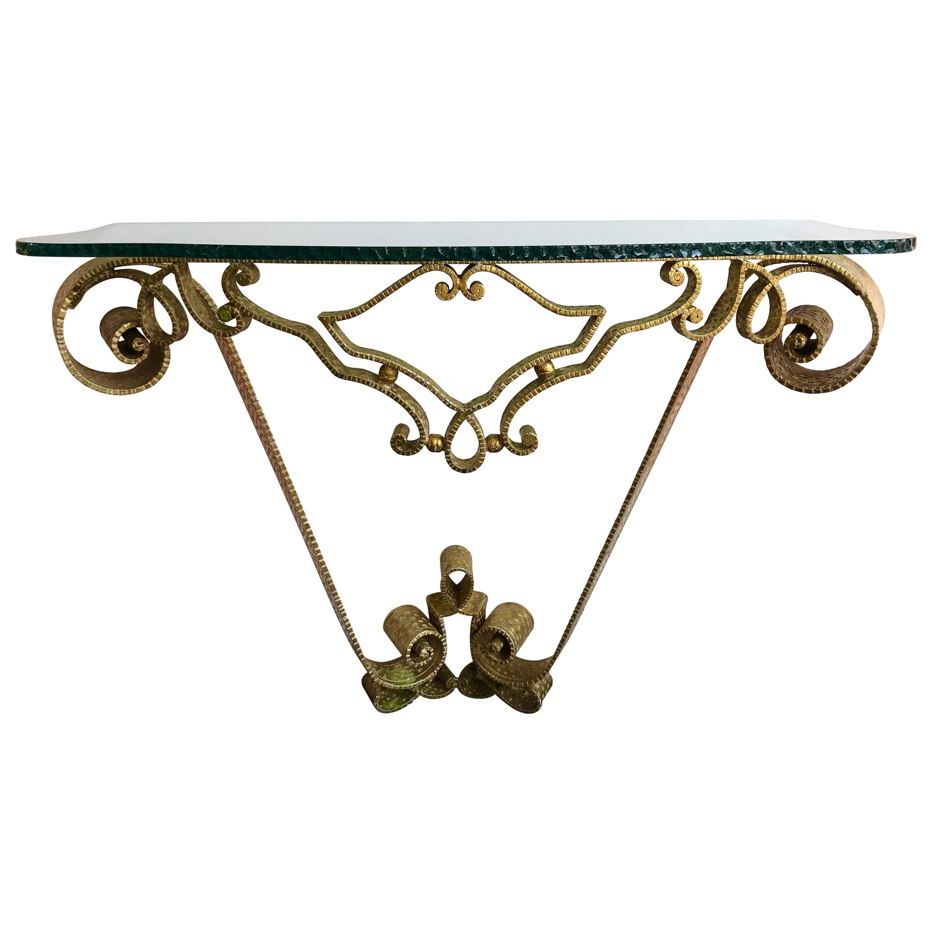 Console Wrought Iron Gold Leaf by Pier Luigi Colli, Italy, 1950s
