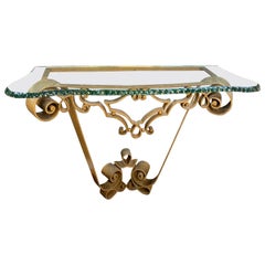 Vintage Console Wrought Iron Gold Leaf by Pier Luigi Colli, Italy, 1950s