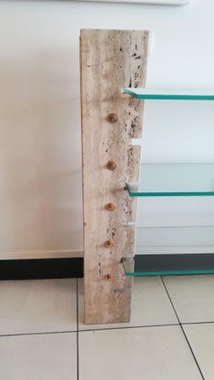 Consola o soporte para libros en travertino y cristal, hacia 1970