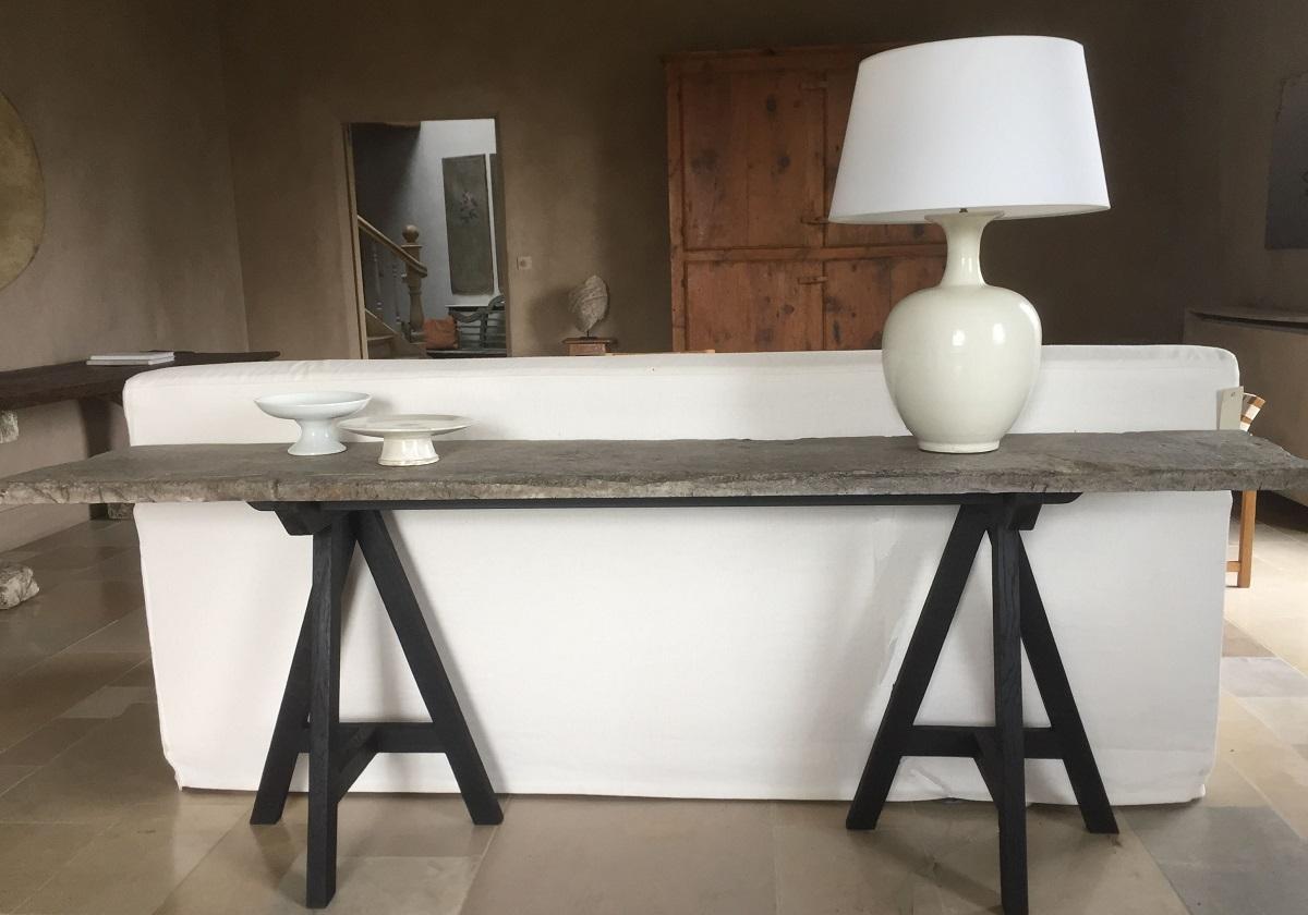 French Consoletable with 15th Century Stone Top on a Oak Trestle Base