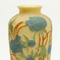 Consolidated Phoenix Art Glass Vase with Blue Flowers
