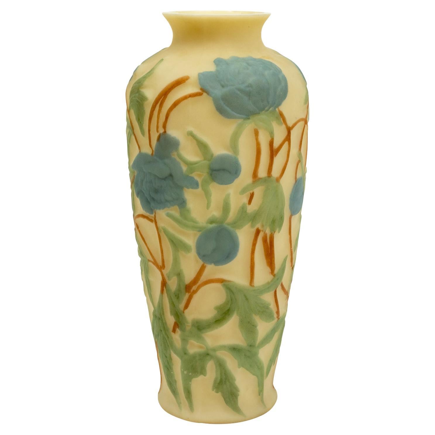 Consolidated Phoenix Art Glass Vase with Blue Flowers at 1stDibs
