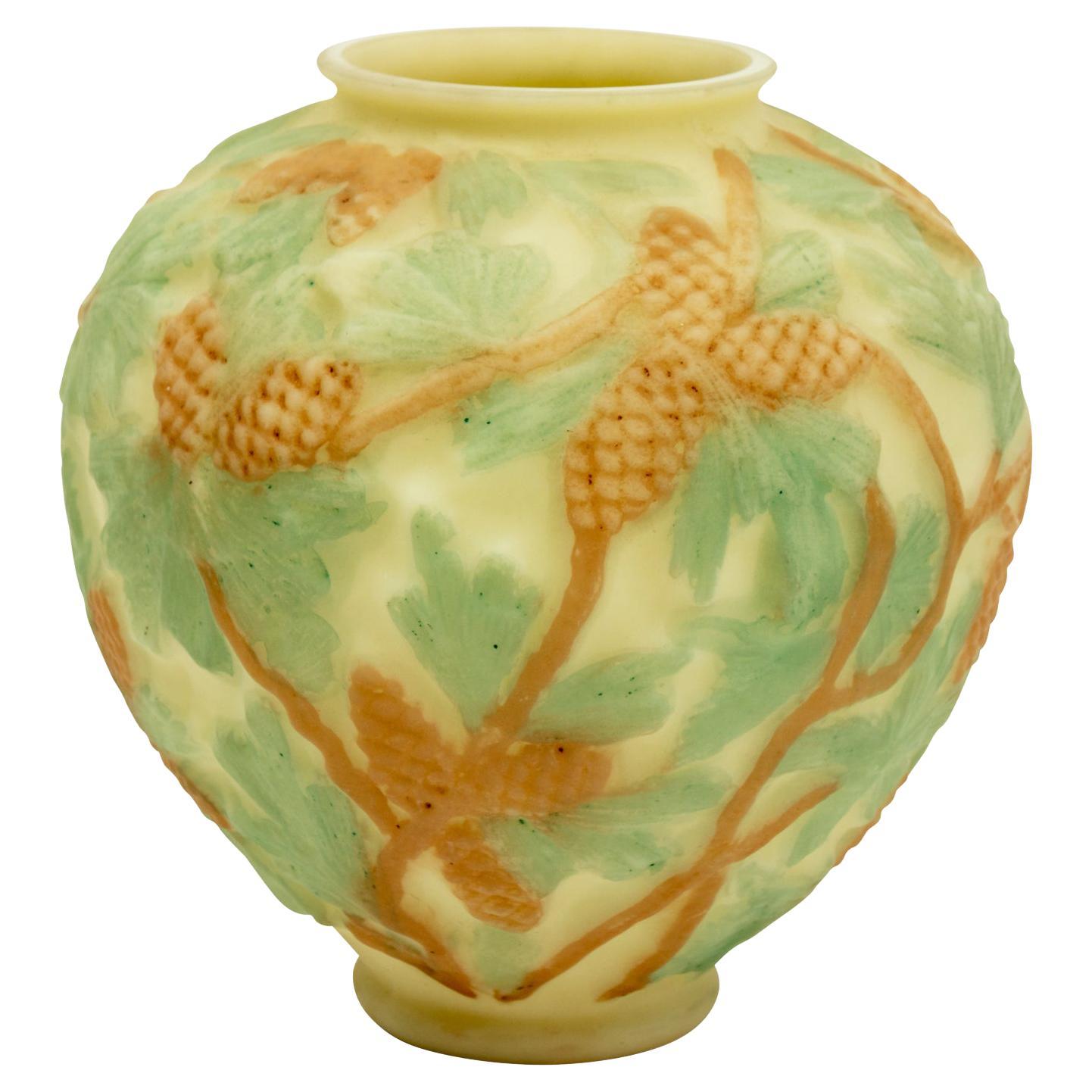 Consolidated Phoenix Art Glass Vase with Pinecone Design For Sale