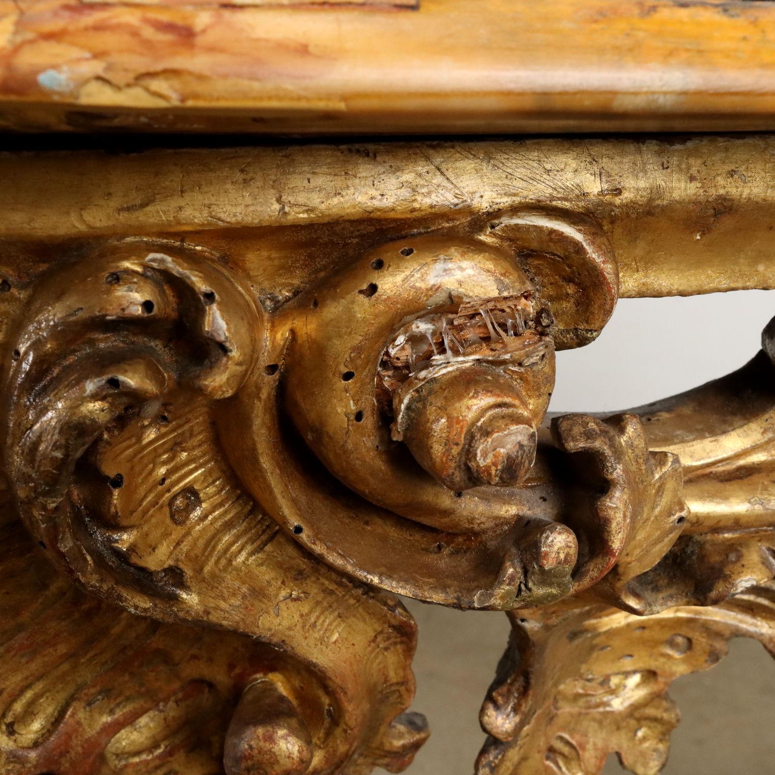 Carved and Gilded Wood Baroque Console Table Florence Mid 18th Century For Sale 5