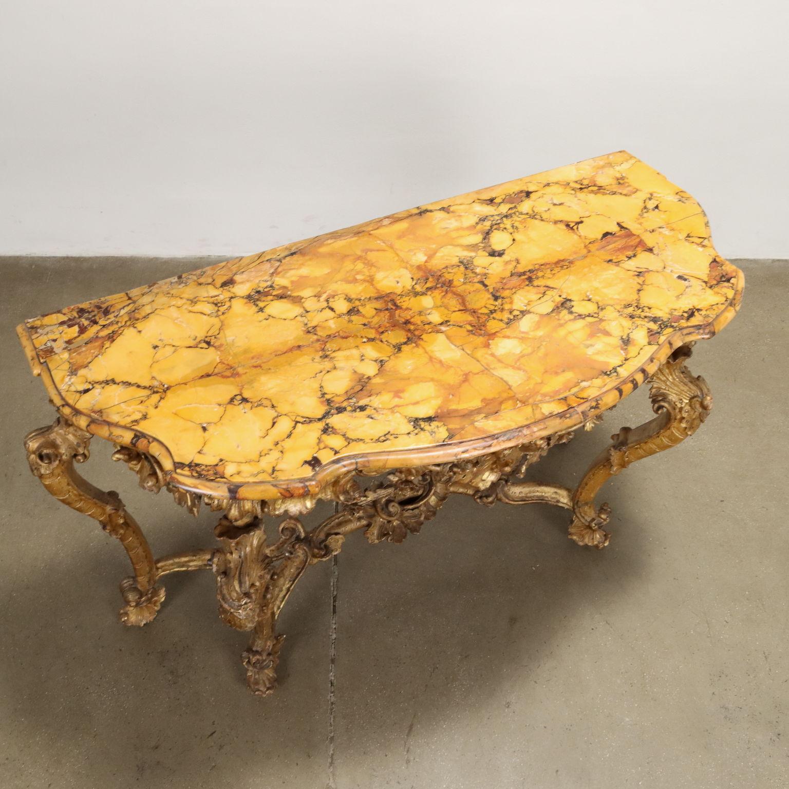 Baroque Revival Carved and Gilded Wood Baroque Console Table Florence Mid 18th Century For Sale