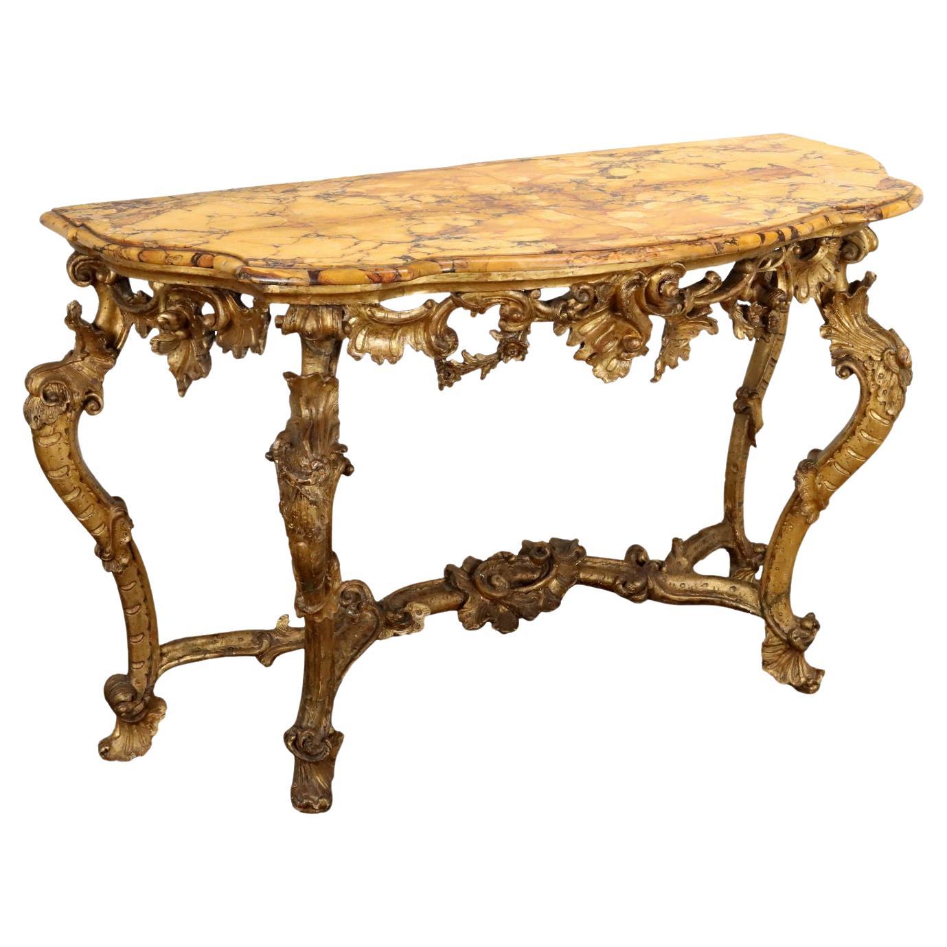 Carved and Gilded Wood Baroque Console Table Florence Mid 18th Century