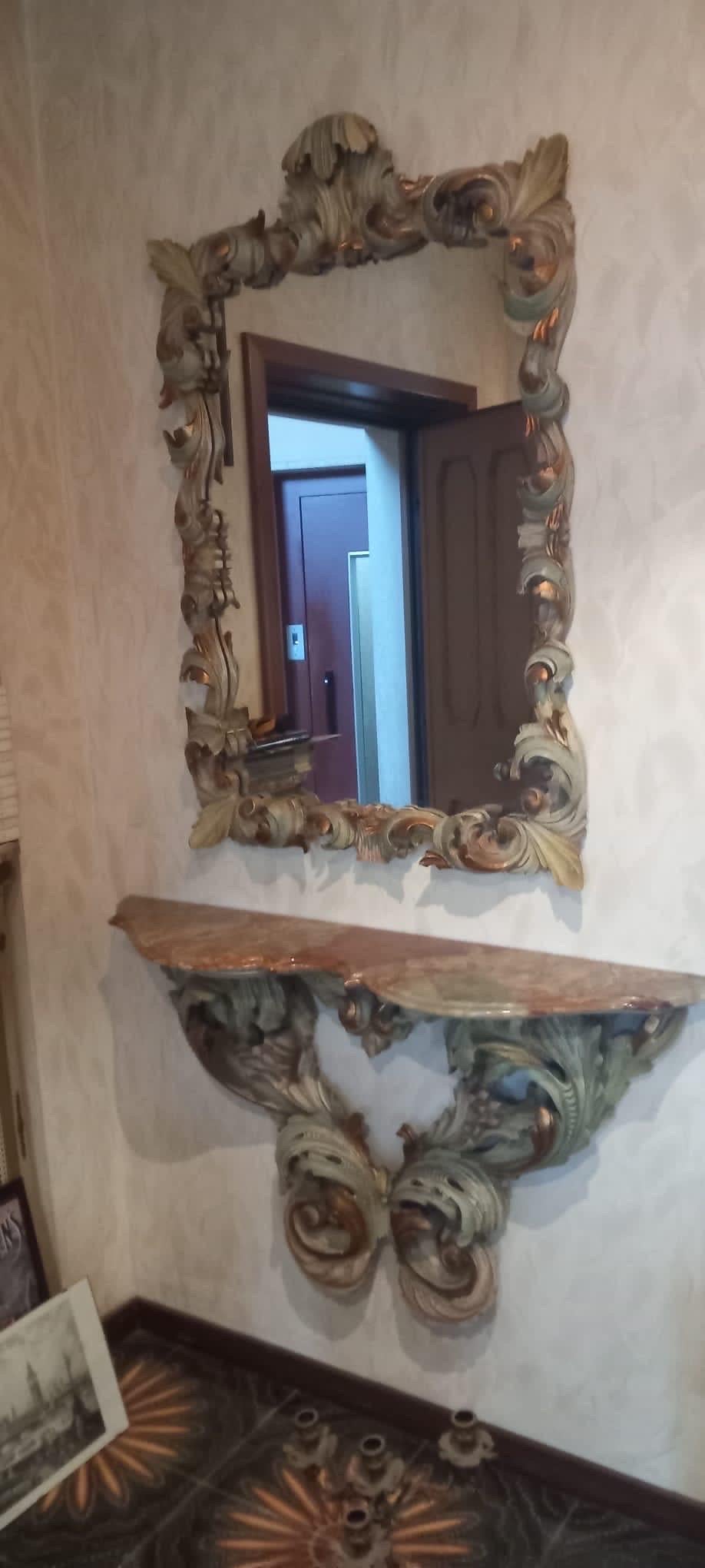 Mirror Consolle con Marmo e Specchiera Barocco del ‘900  For Sale