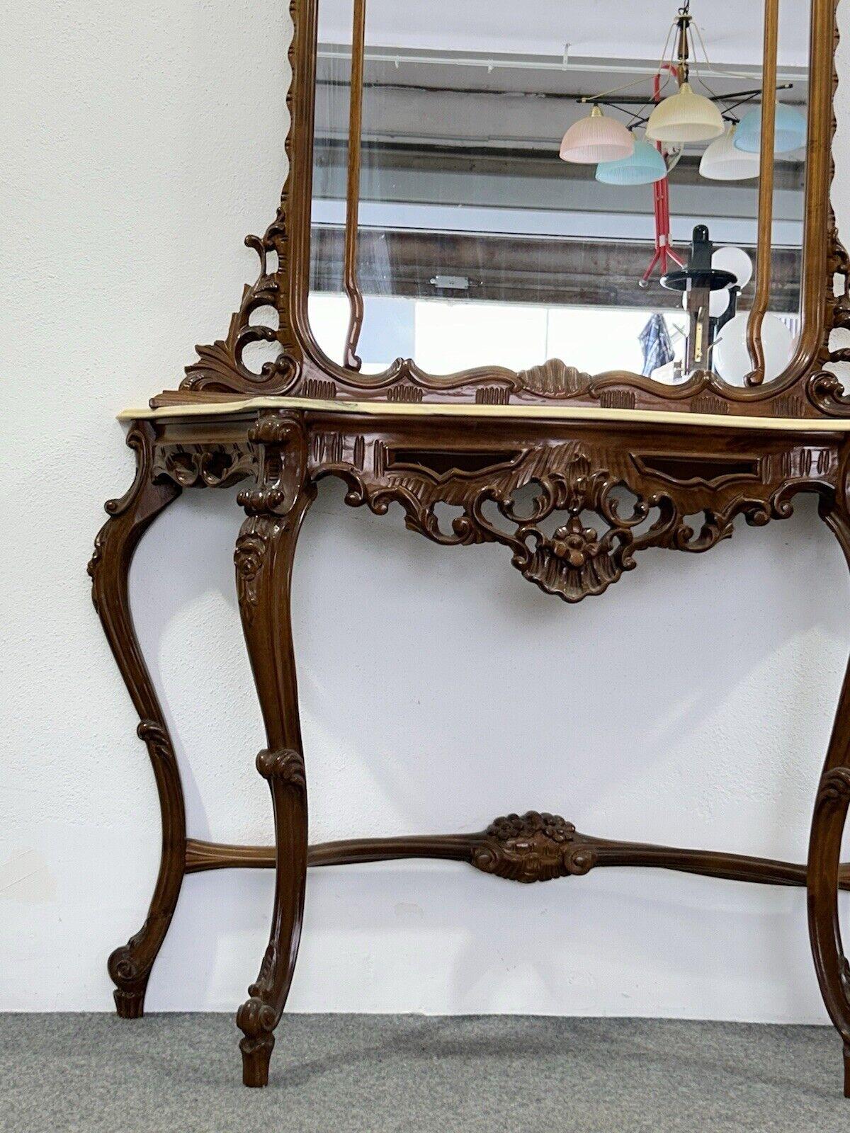 Early 20th Century Table console avec miroir sculpté 1920 marbre Miroir ancien en vente
