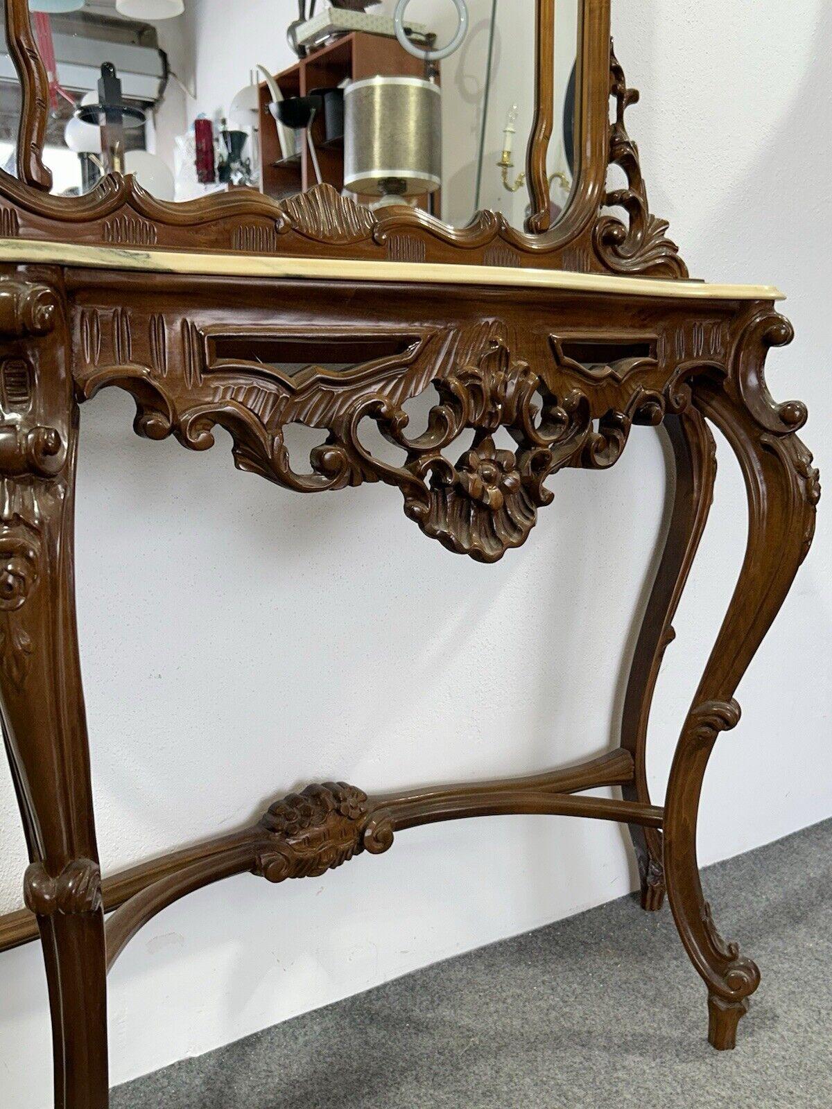 Table console avec miroir sculpté 1920 marbre Miroir ancien en vente 3