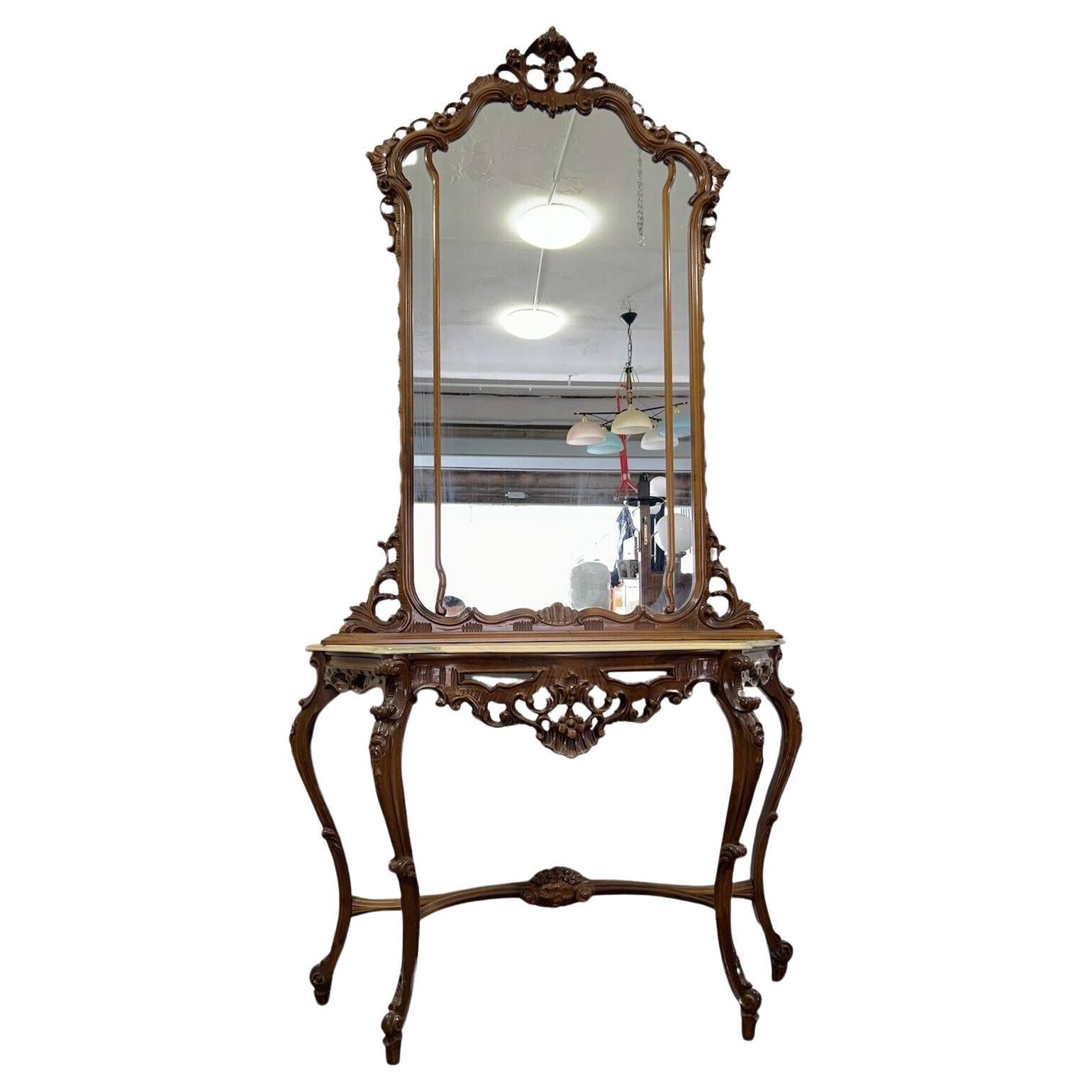 Consola con espejo tallado 1920's marmol Espejo Antiguo
