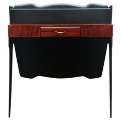 Console murale en bois avec étagère en verre et tiroir, Italie, années 1950