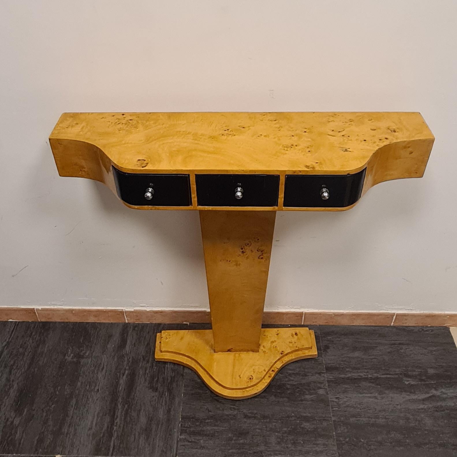 Italian Art deco style briarwood wall console table