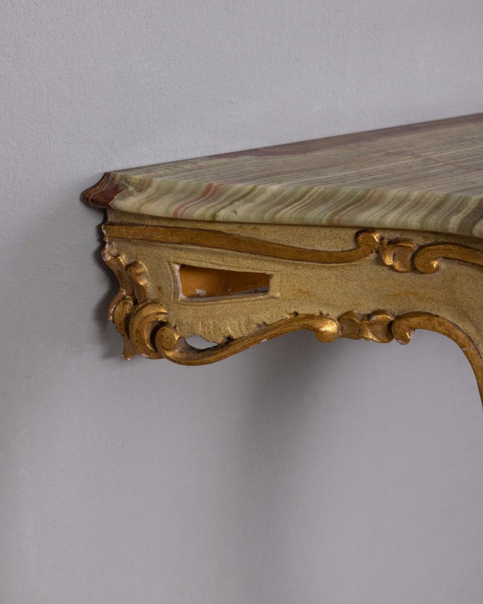 Baroque Consolle da parete in legno dorato e Onice in stile Barocco inizio xx secolo For Sale