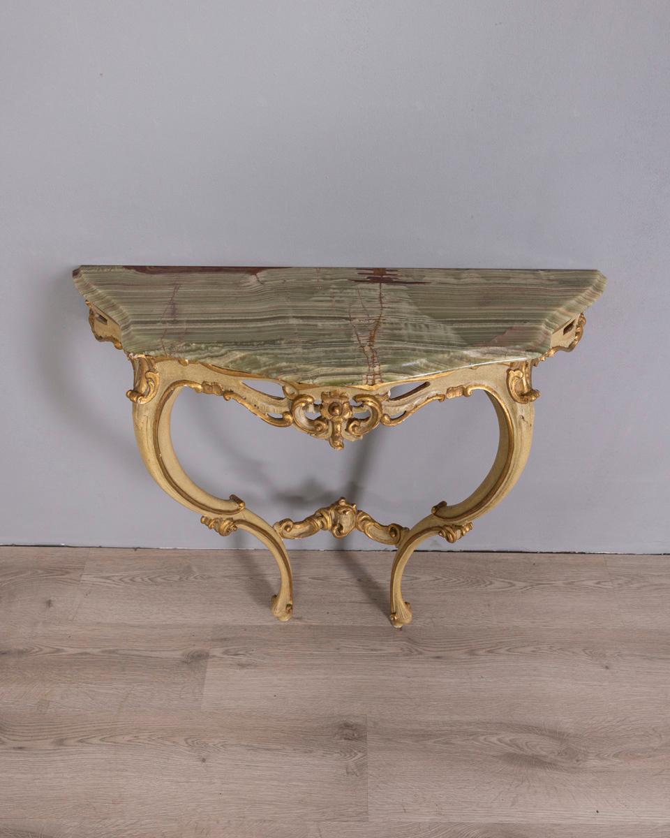 Consolle da parete in legno dorato e Onice in stile Barocco inizio xx secolo For Sale 2