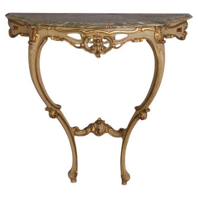 Consolle da parete in legno dorato e Onice in stile Barocco inizio xx secolo