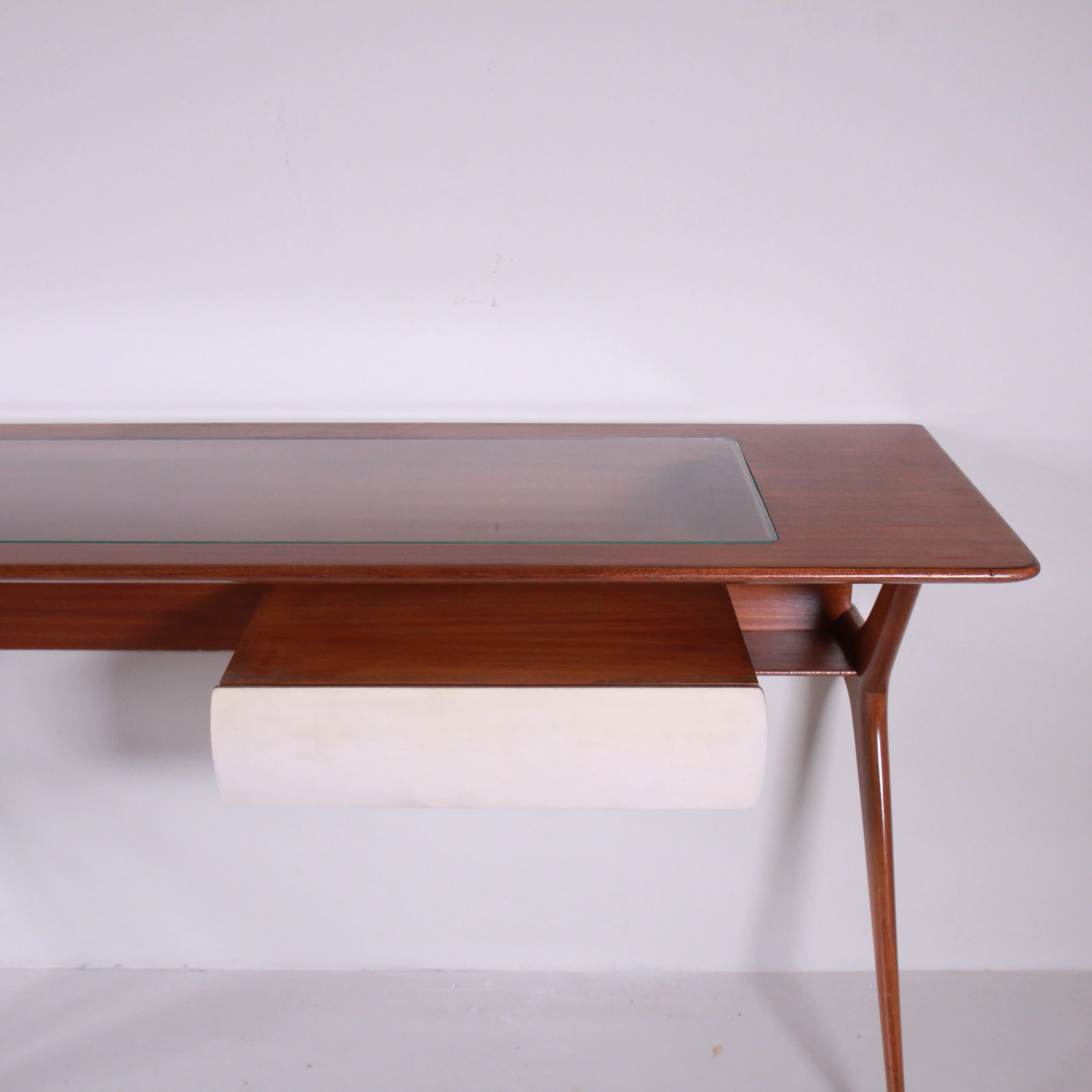 Wandkonsolentisch aus Holz und Pergament, Mid-Century-Stil 3