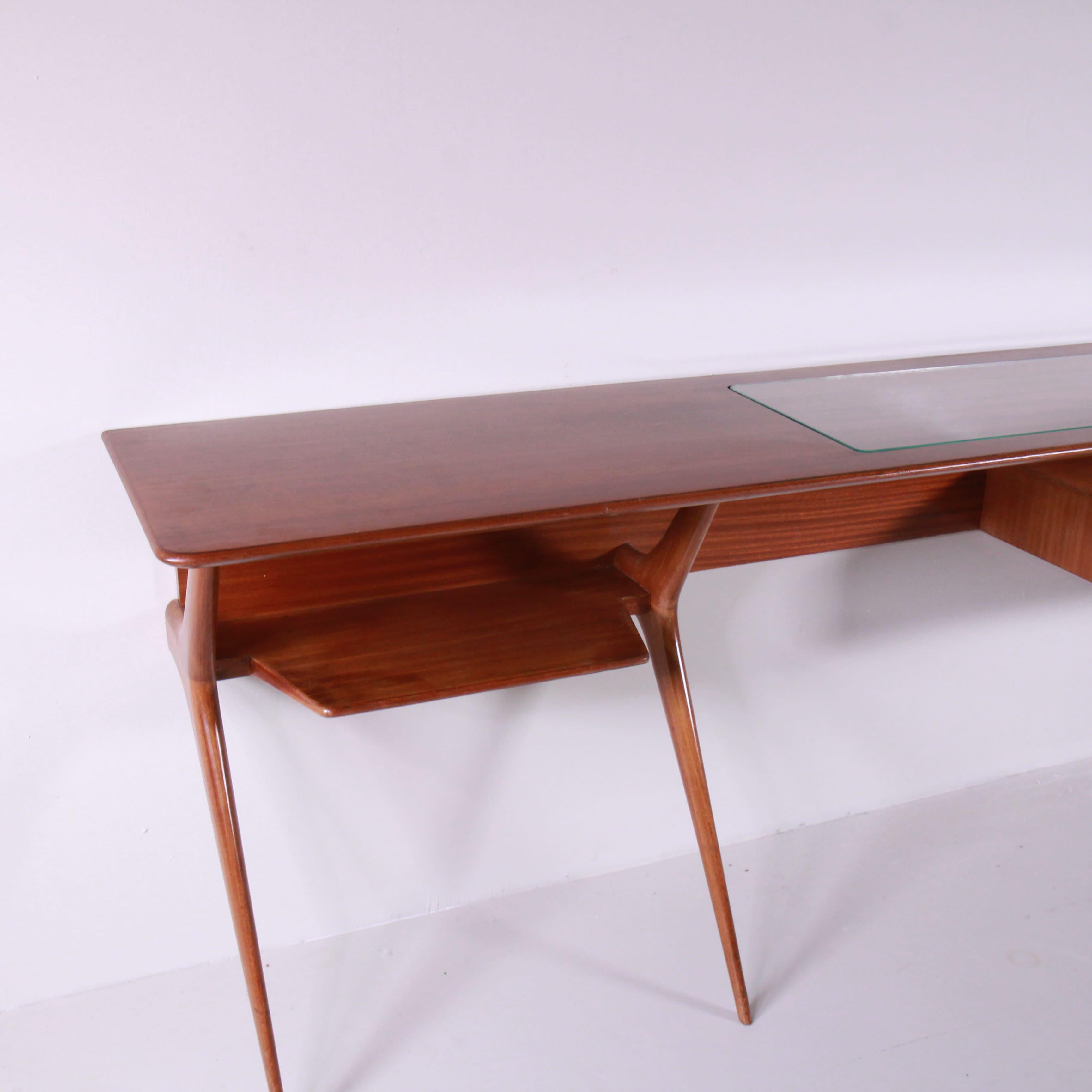 Wandkonsolentisch aus Holz und Pergament, Mid-Century-Stil 4