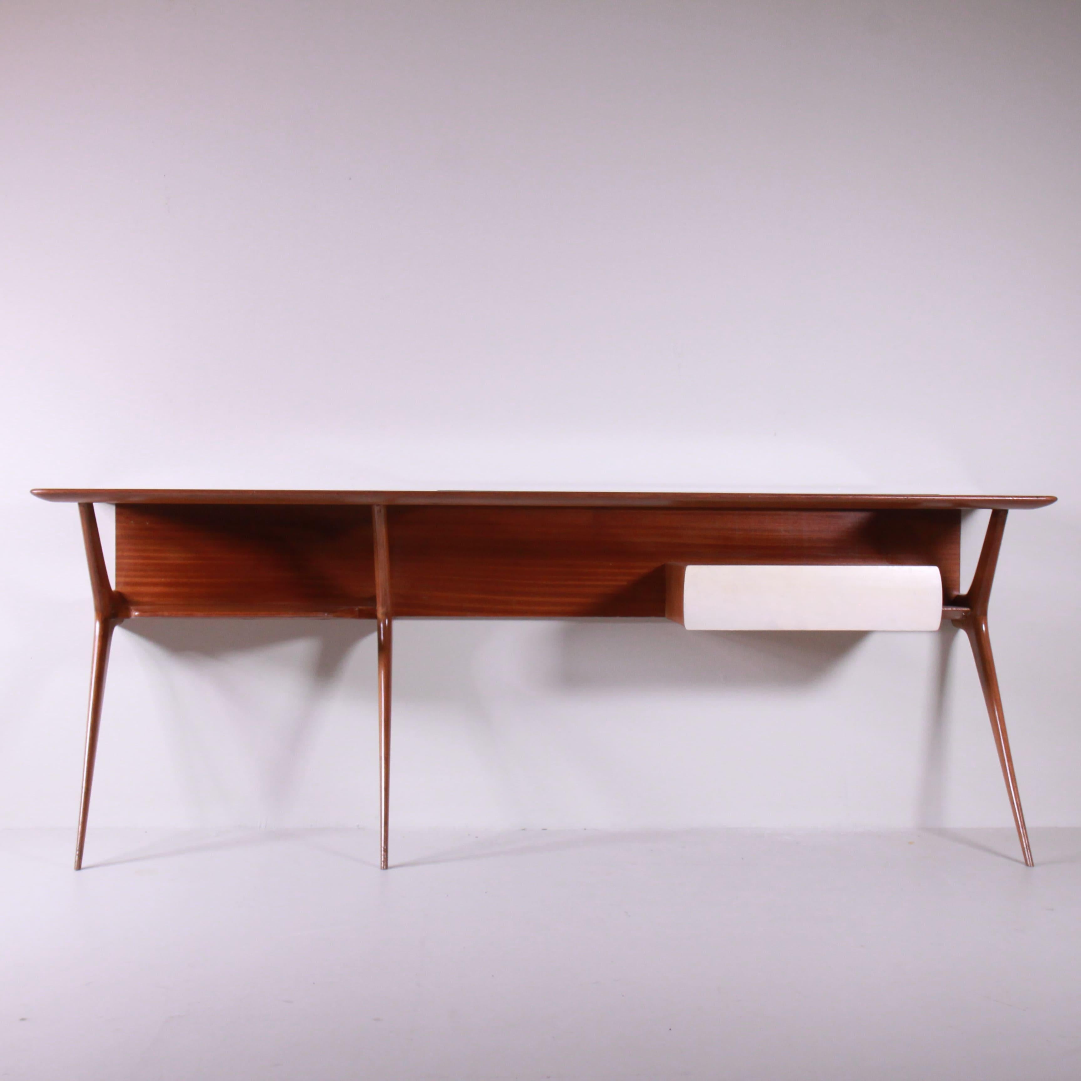 Wandkonsolentisch aus Holz und Pergament, Mid-Century-Stil 5