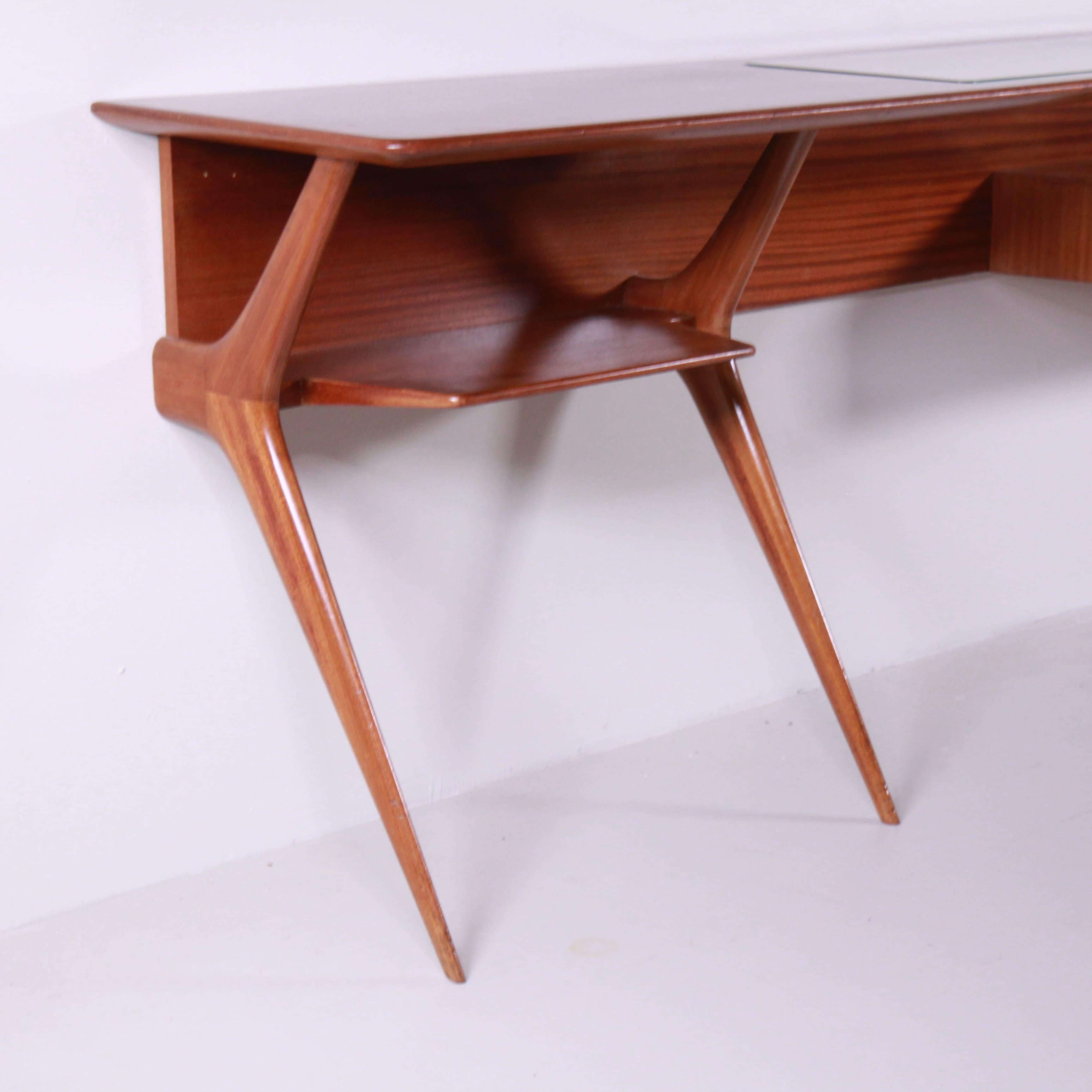 Wandkonsolentisch aus Holz und Pergament, Mid-Century-Stil im Zustand „Gut“ in Milano, Lombardia
