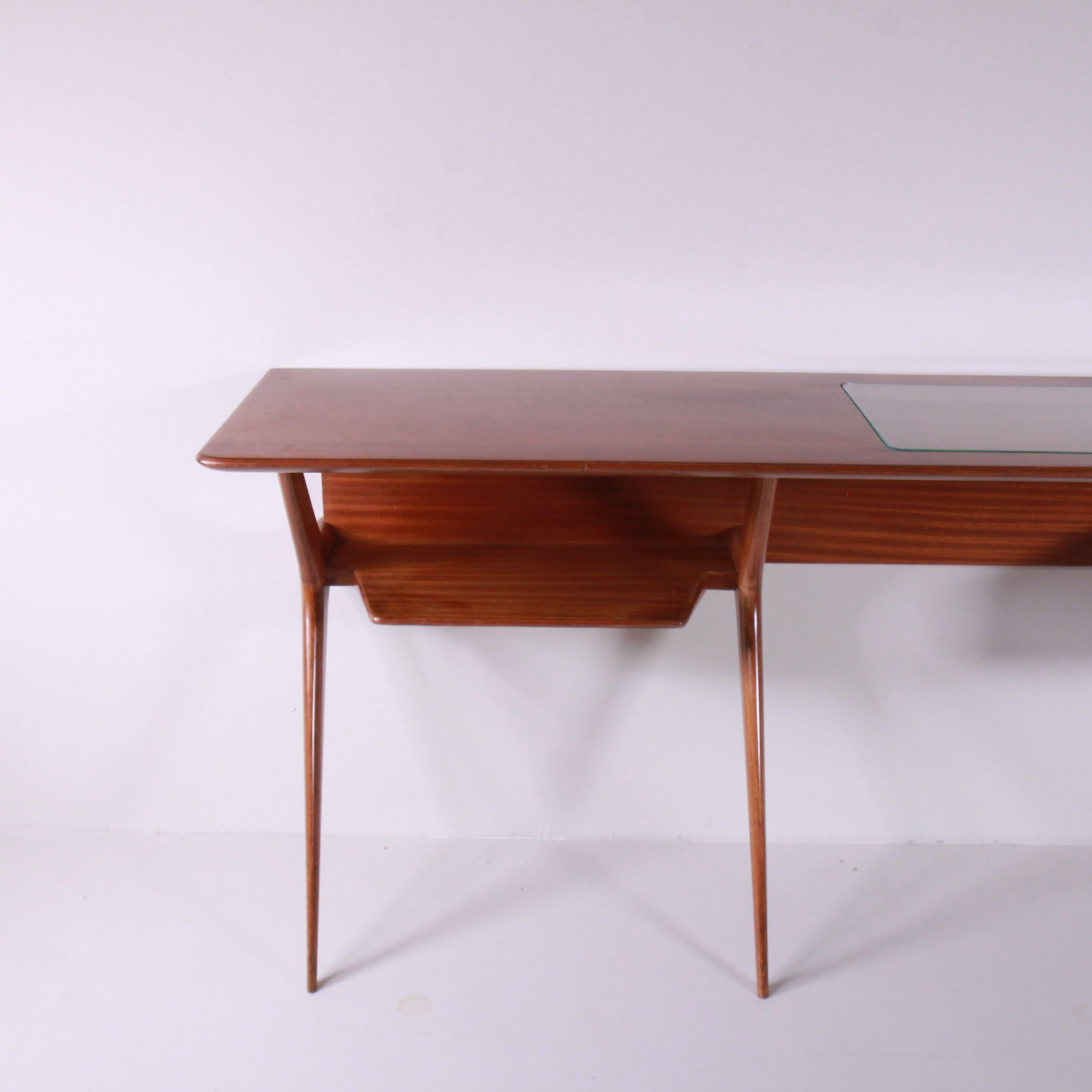 Wandkonsolentisch aus Holz und Pergament, Mid-Century-Stil 2