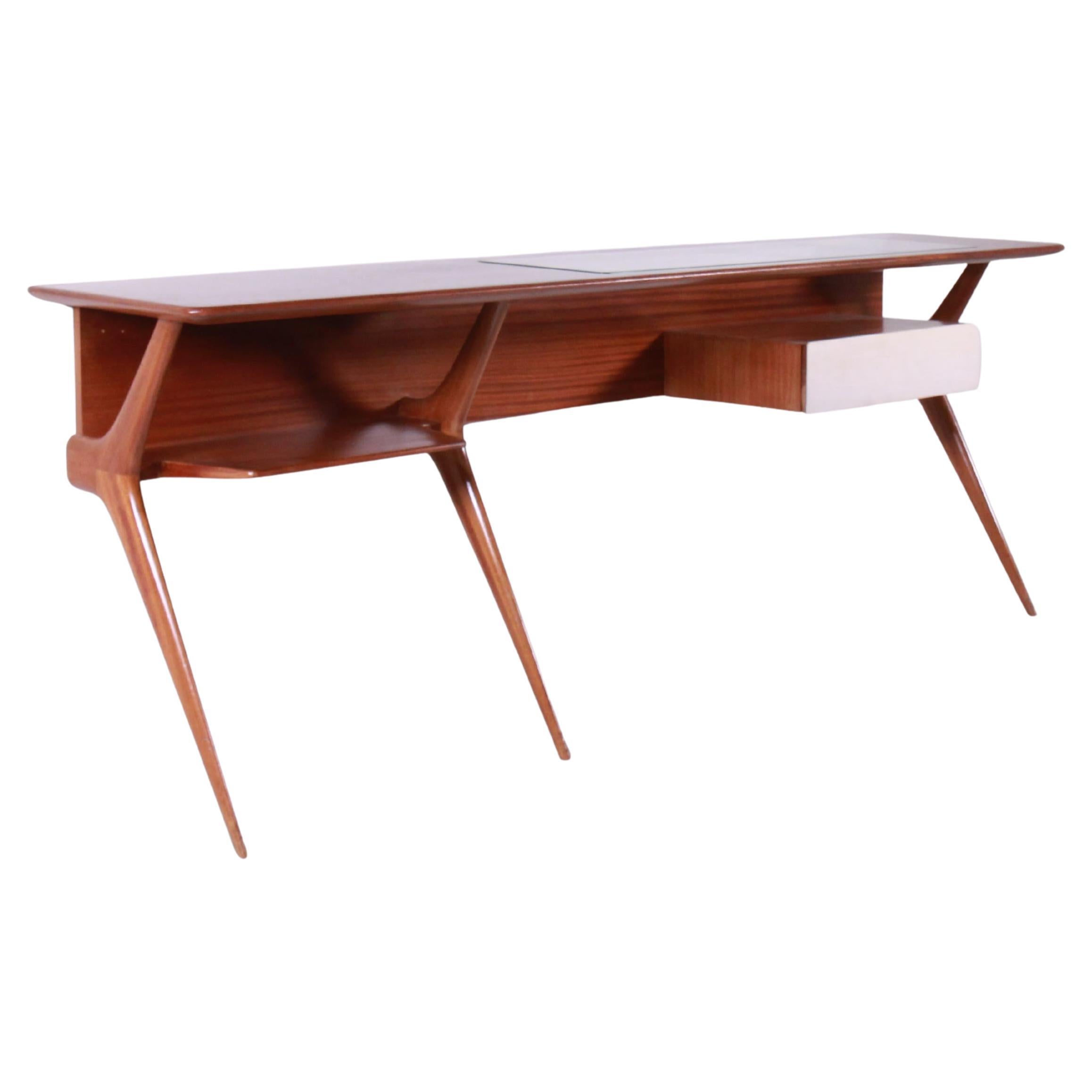 Wandkonsolentisch aus Holz und Pergament, Mid-Century-Stil