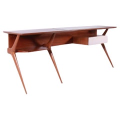 Consola de pared en madera y pergamino, estilo Mid-Century