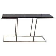 Console Table Design 80s Satin Steel with black lacquered shelf