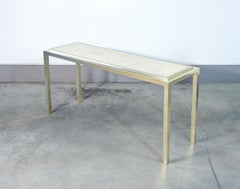 Italian design console table, made of chrome-plated metal with travertine top. 1970s