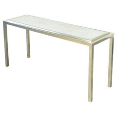 Italian design console table, made of chrome-plated metal with travertine top. 1970s