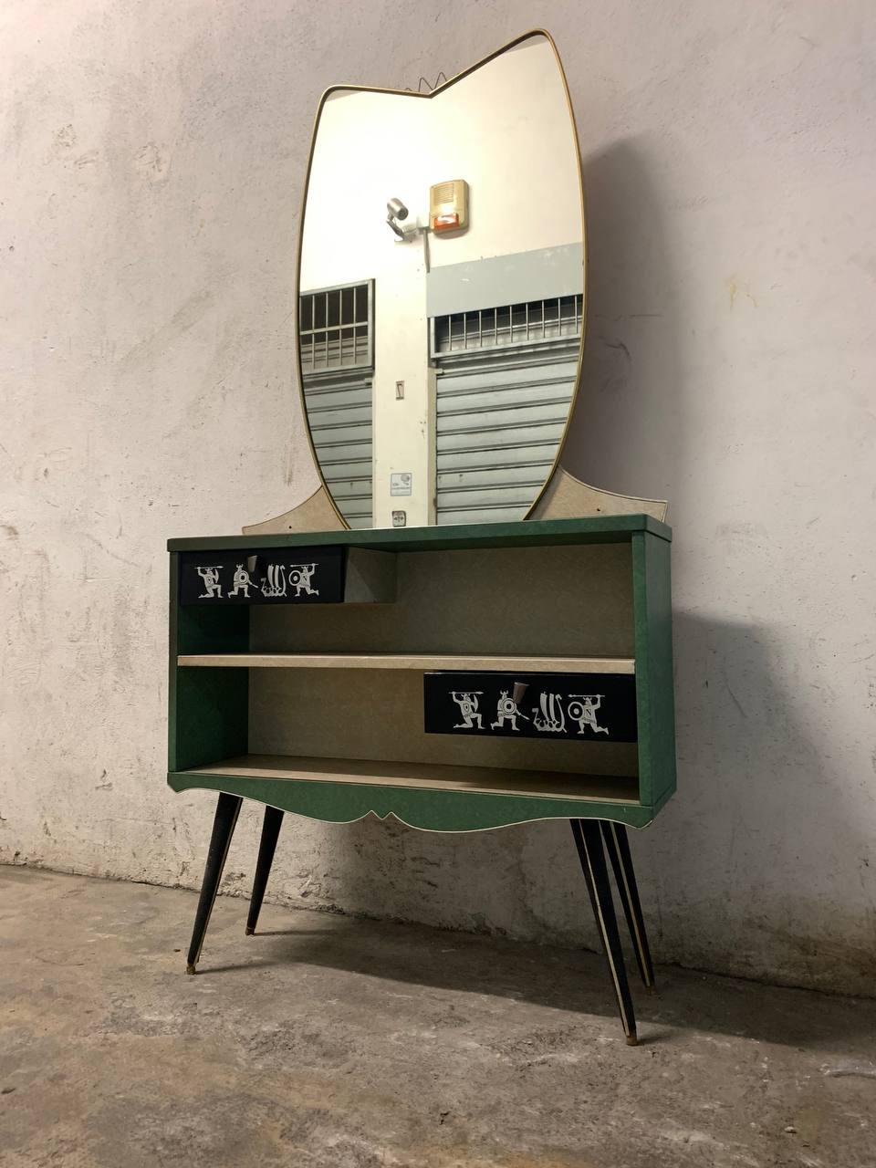 Italian Console Umberto Mascagni en cuir véritable et laiton 1950 20e siècle en vente