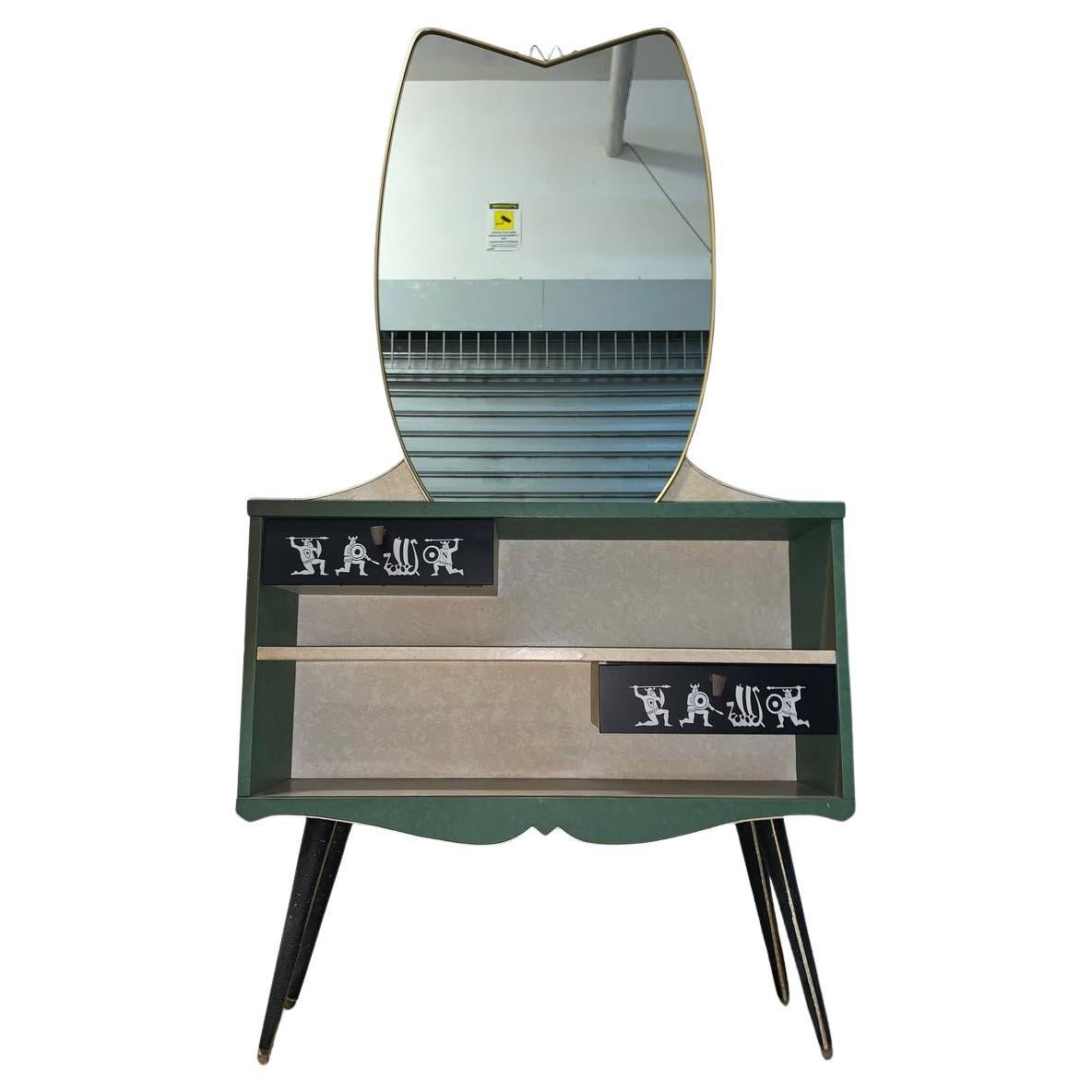 Console Umberto Mascagni en cuir véritable et laiton 1950 20e siècle en vente
