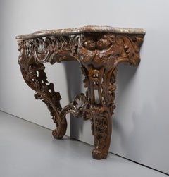 French console table Louis XV period in Natural Oak Wood Marble top