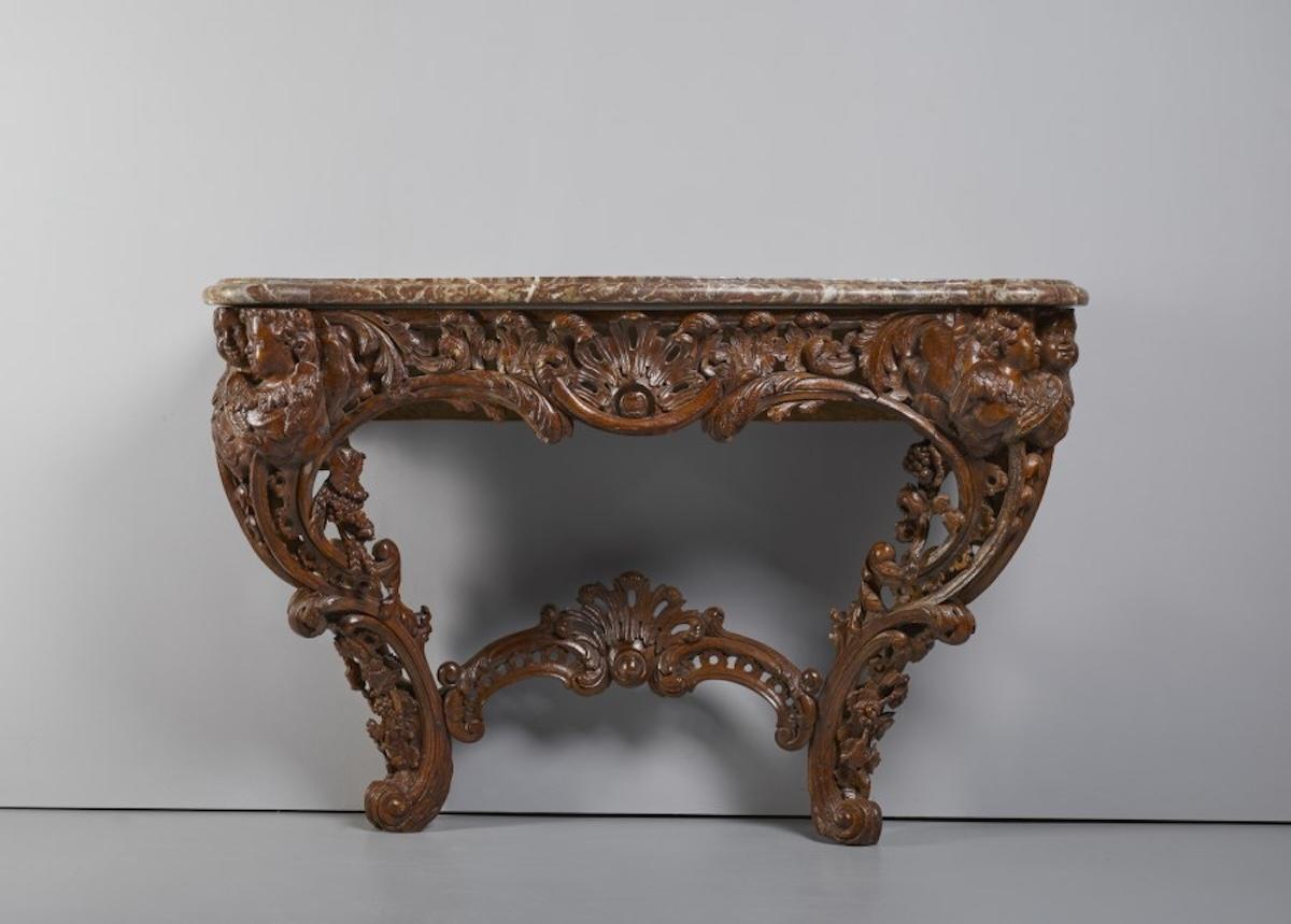 French console table Louis XV period in Natural Oak Wood Marble top In Good Condition For Sale In Pistoia, IT